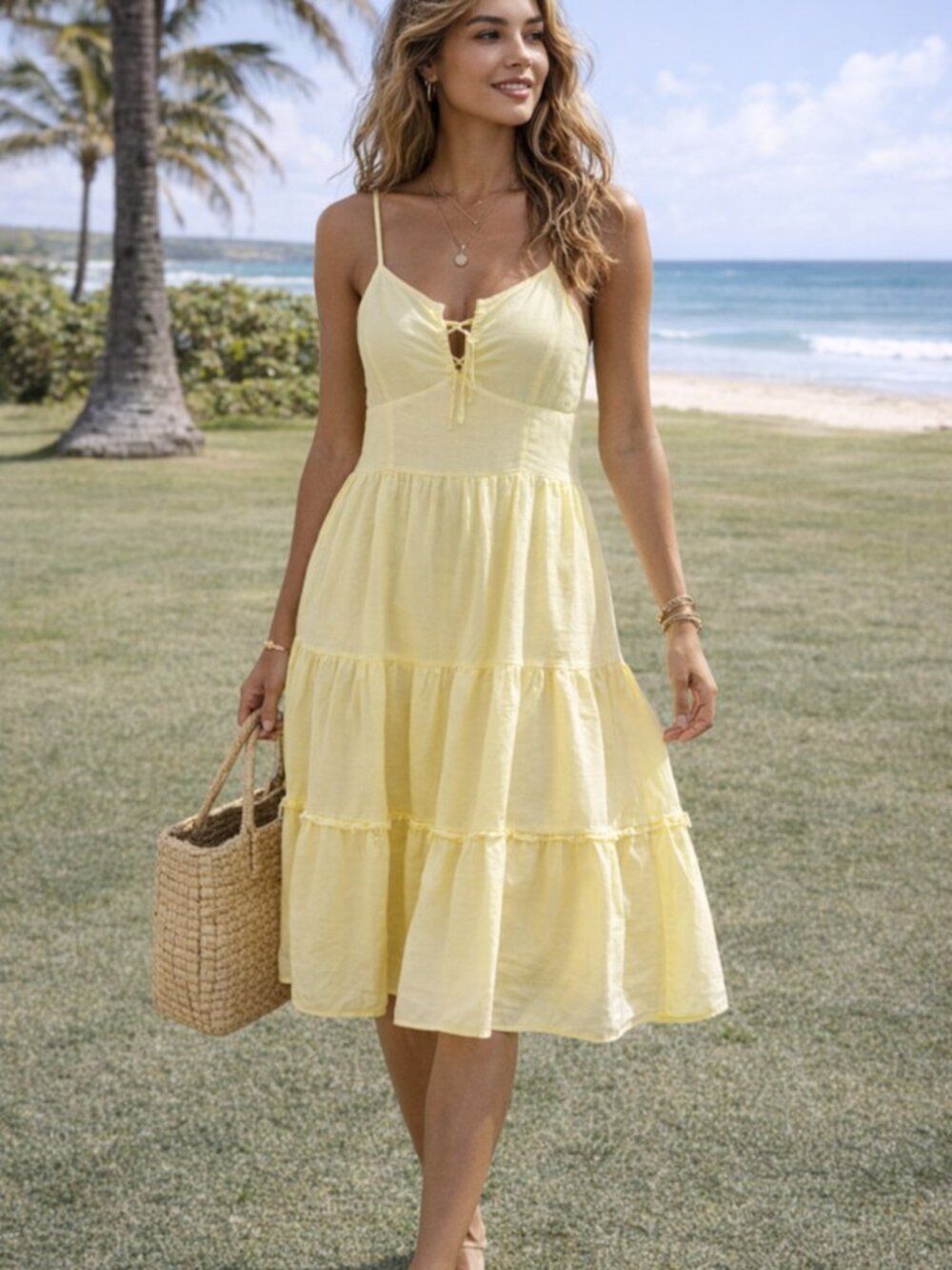 City Triangles Light Yellow Smocked Strapless Top